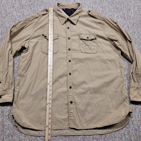 Tommy Hilfiger Shirt Mens 2XL Beige Corduroy Button Up Long Sleeve Safari Trim - Picture 9 of 15
